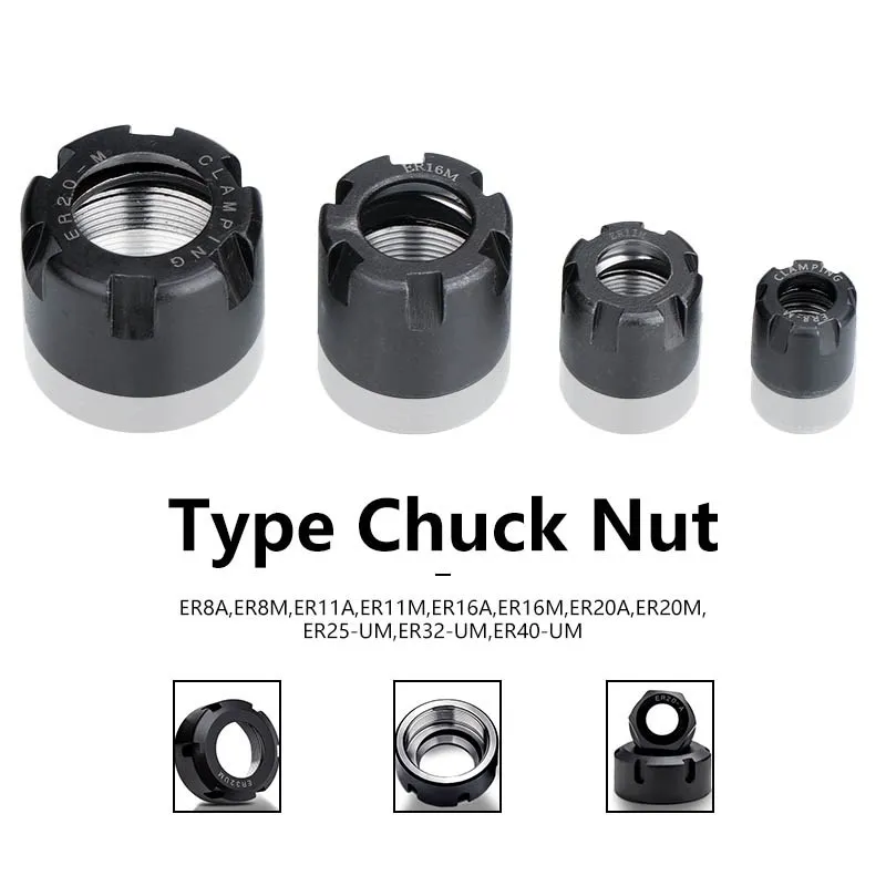 ER Collet Chuck Nut ER8/ER11/ER16/ER20 /ER25/ER32/ER40 A/M/UM Type 1pc For CNC Lathe Milling Cutter Router Bit Holder spring collet spring collet chuck collet chuck holder collet block holder engraving collet chuck collet chuck tool holder wrench nut collet collet clamping tool