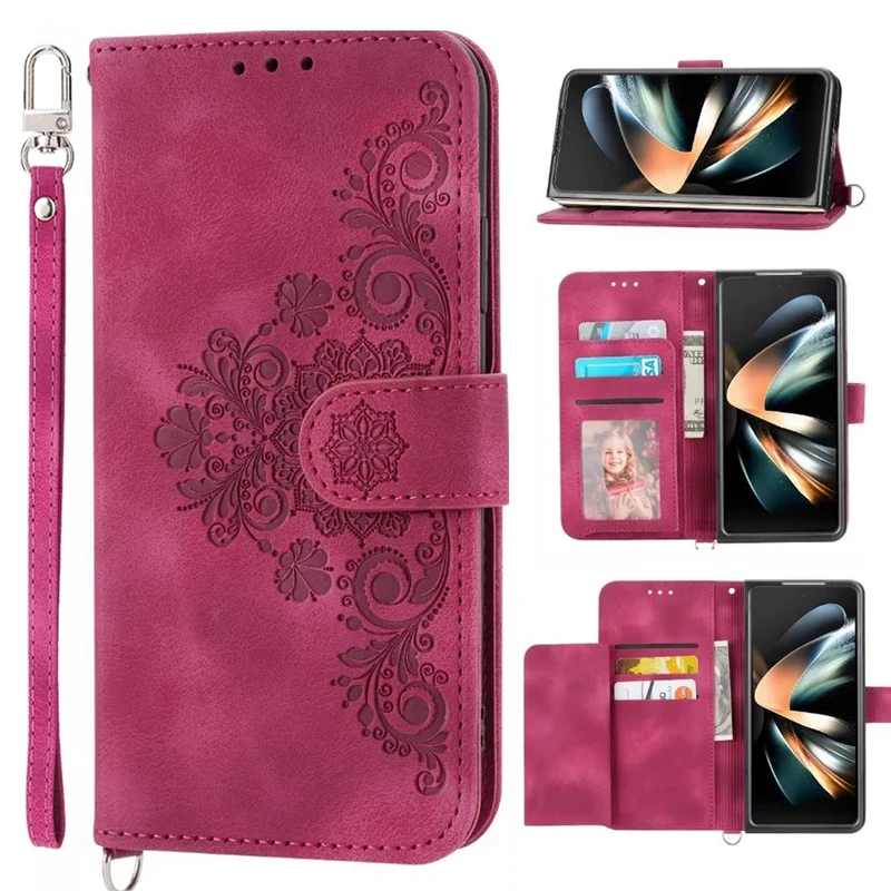 Custodia A Portafoglio Con Cinturino A Mano Per Samsung Galaxy Z Fold4 Z Fold3 5G In Pelle Pu Goffrata 6 Slot Per Schede Flip Cover Per Z Fold 4 Z Fol