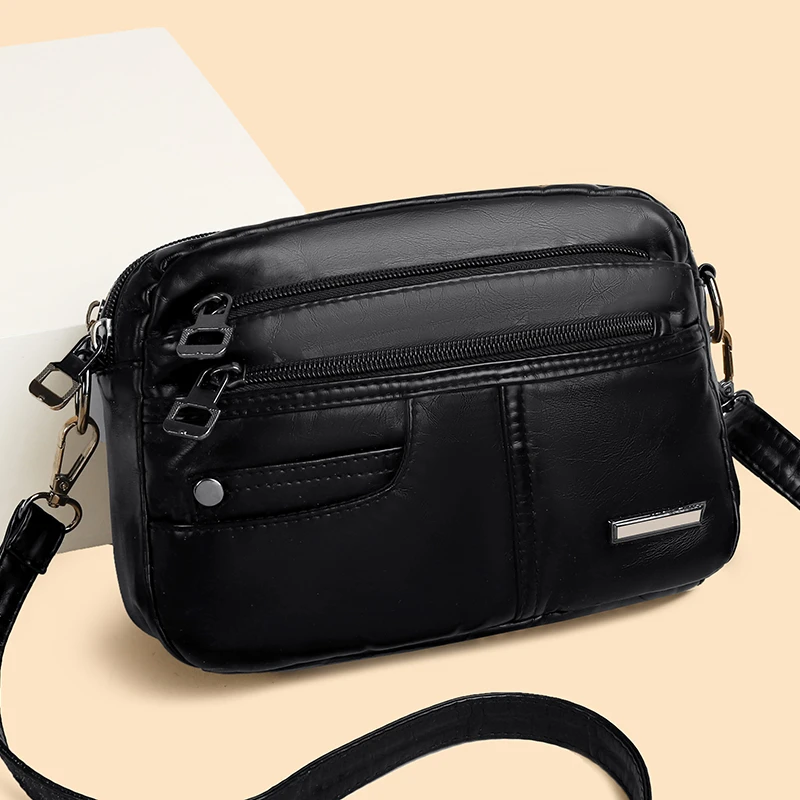

Multi Pocket Vintage Leather Handbag Luxury Designer Shoulder Bag Fashion Brand Small Square Bag Lady Casual Tote Messenger Bag