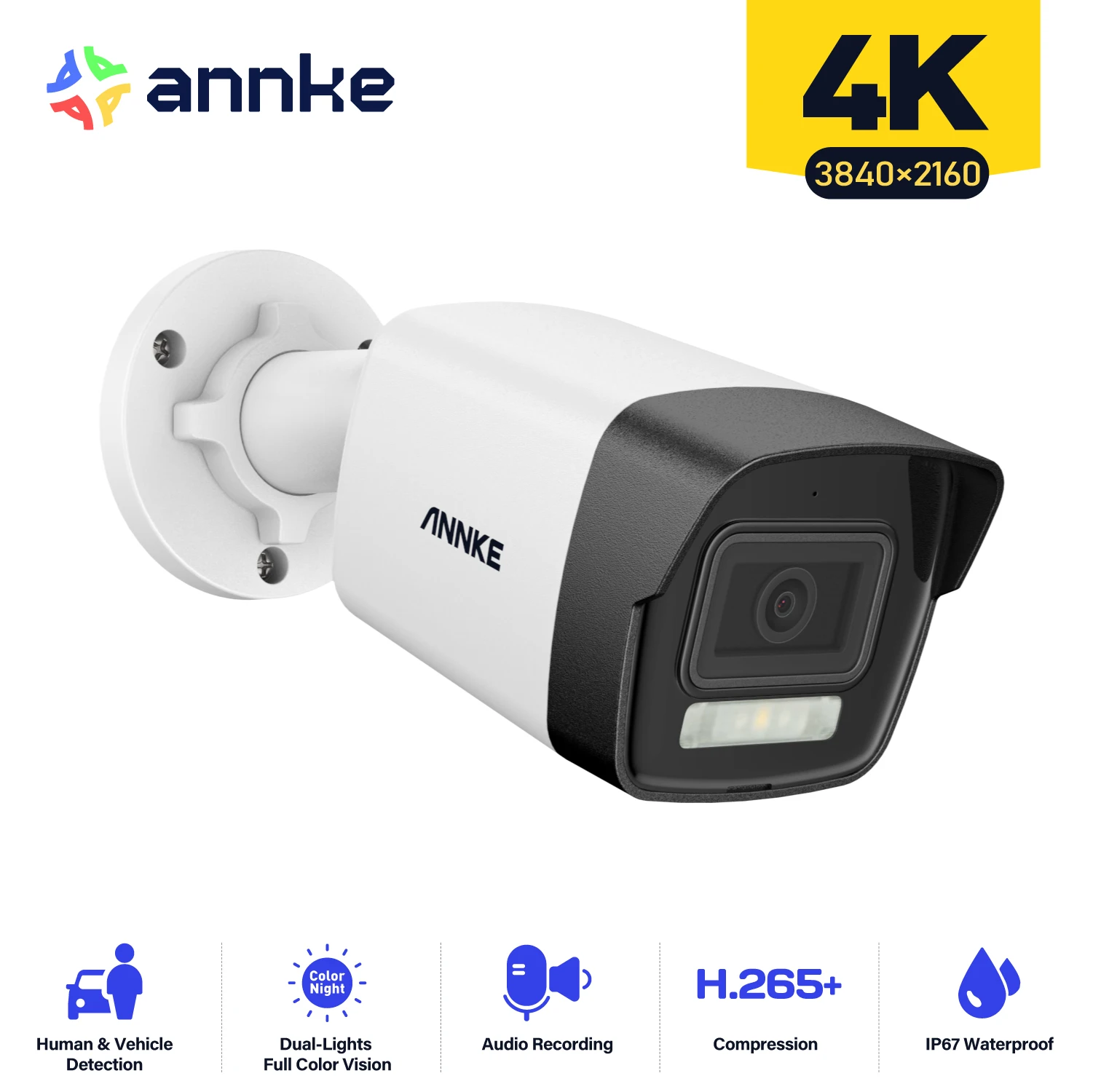 Annke 8Mp Ir Network Bullet Camera Outdoor Indoor Telecamera Di Videosorveglianza Resistente Alle Intemperie Microfono Integrato Telecamere Ip Con Obi