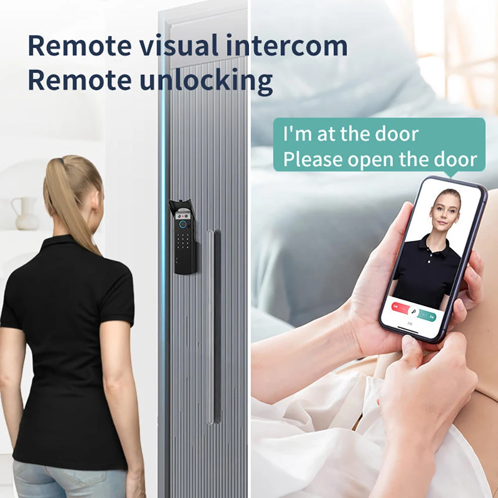 Intercom Face Recognition Tuya Wifi Fingerprint Code RFID Card Smart Lock with D