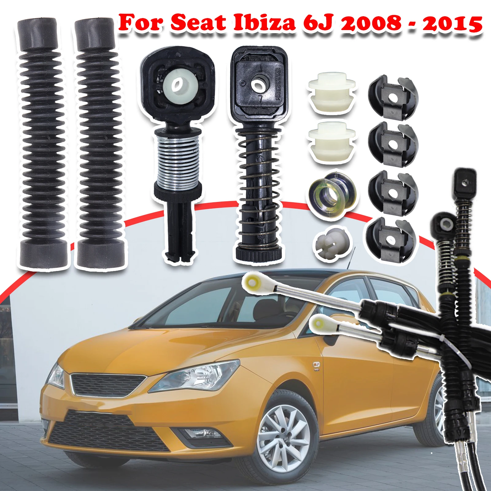 For Seat Ibiza 6J Manual Gear Shift Selector Lever Linkage Cable Bowden Bushing Sleeve Gaiter Repair Kit 2008 2009 2010-2015