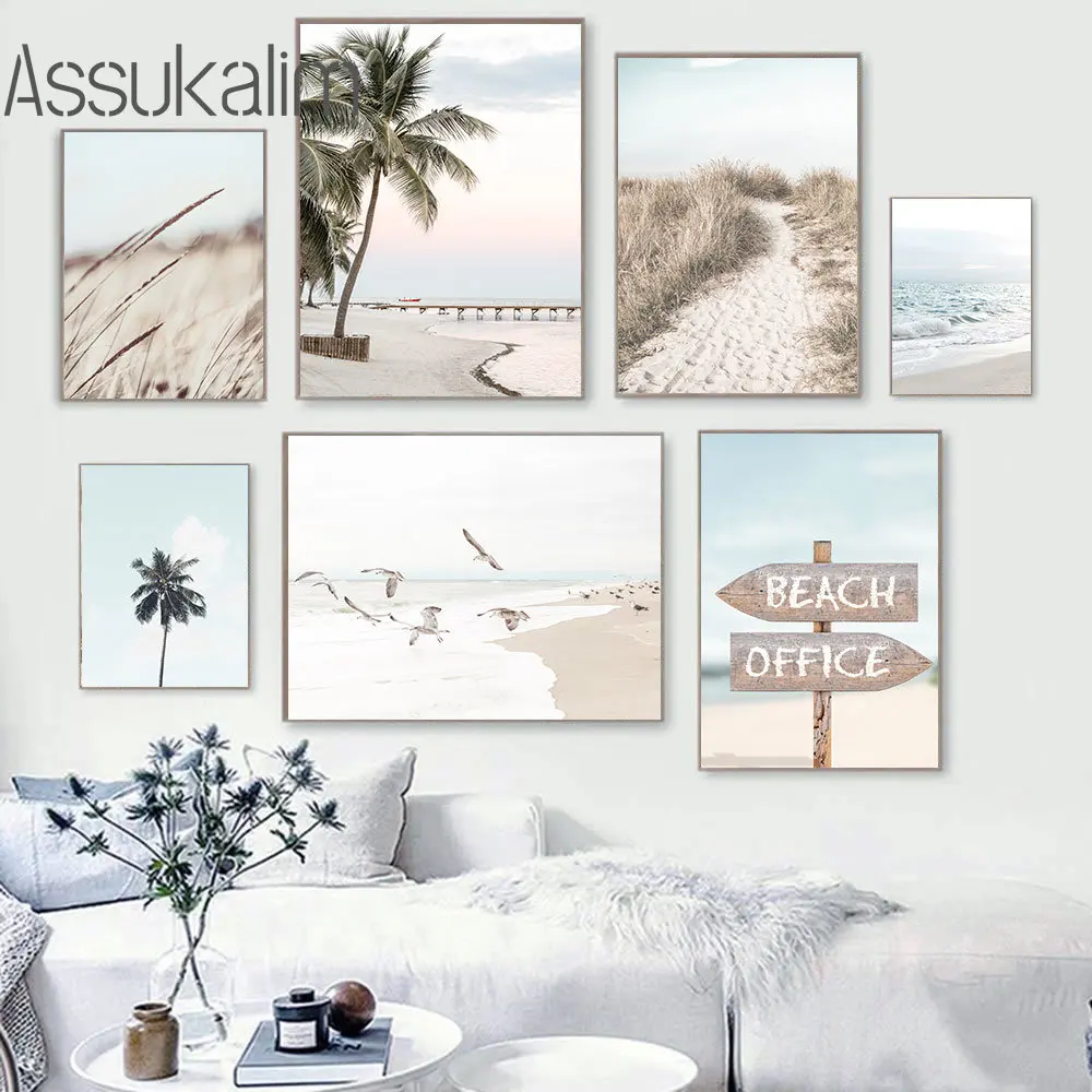 

Настенная картина с кокосовым деревом, пляжные морские птицы, картины с изображением сена, тростника, постеры с вывесками, художественные принты, скандинавский постер, декор для гостиной