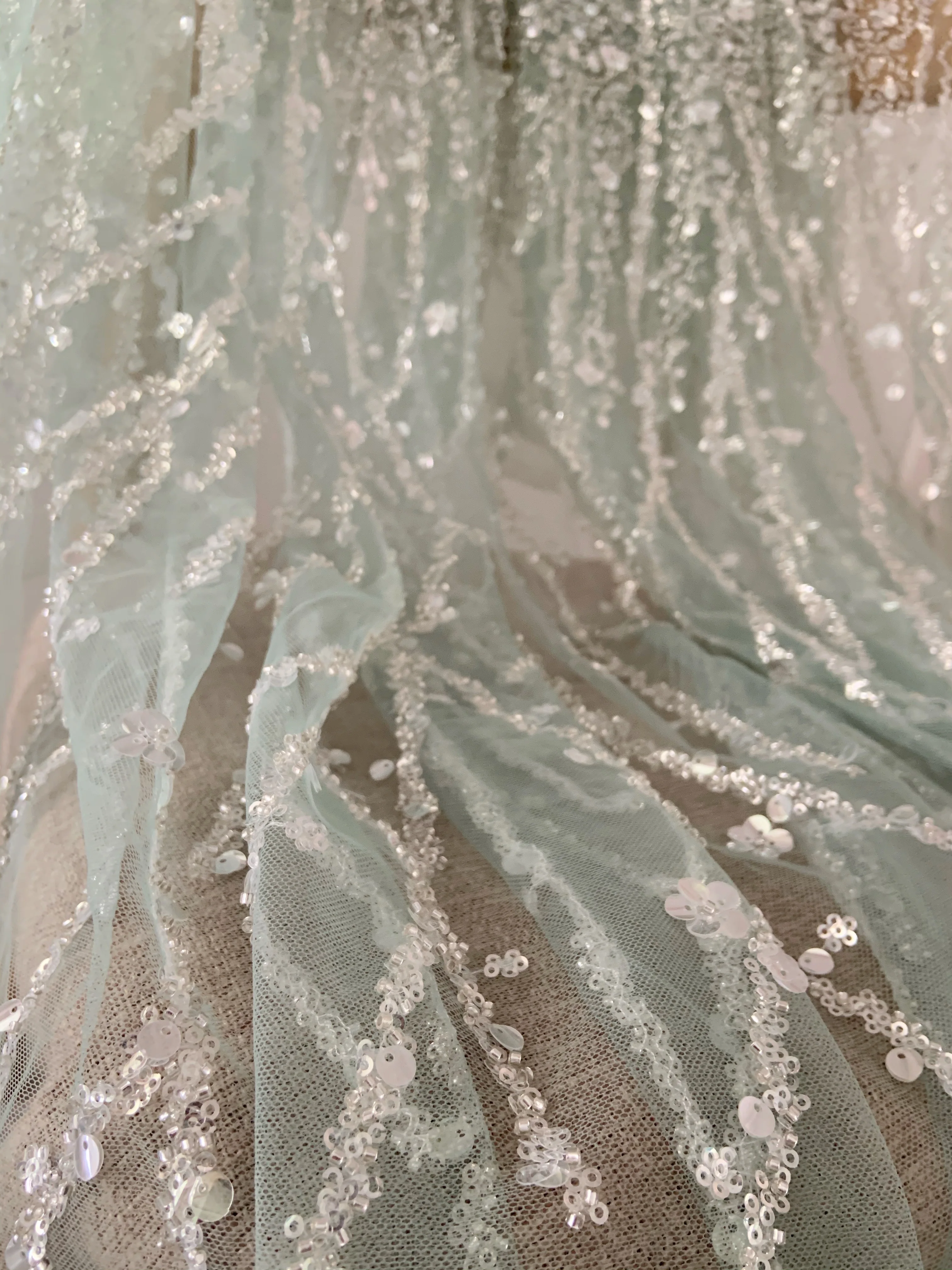 Bead Sequined Wedding Dress Skirt Hanfu Dance Clothing Lace Fabric