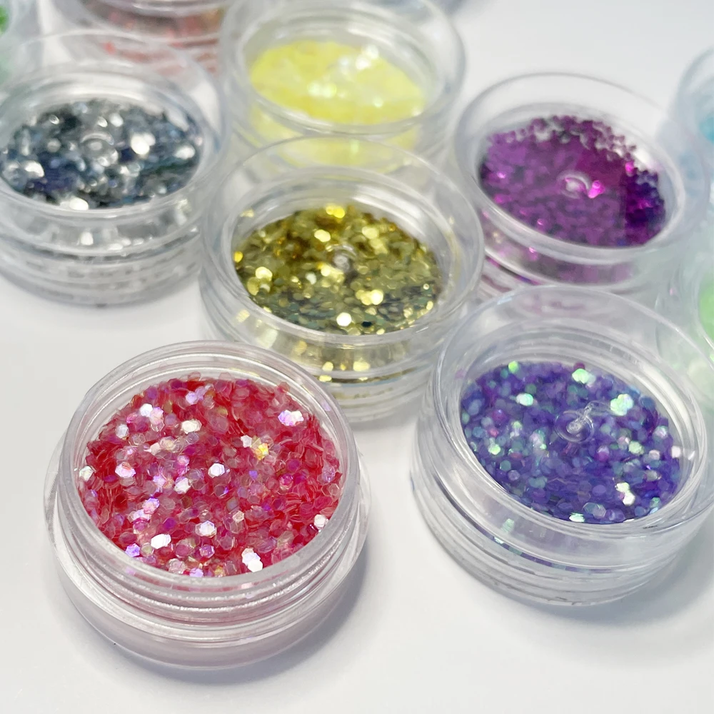 12 Colors Holographic Sequins Glitter Powder for Nails Nail Art Kits 3D Glitter Metallic Shining Flakes Acrylic Powder Decor