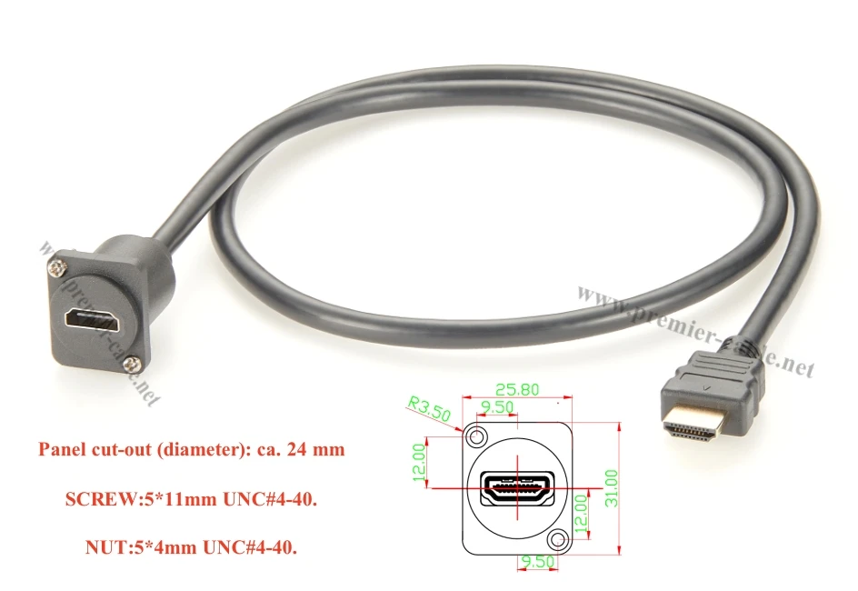 D-Typ HDMI 1.4 Flansch-Chassis-Panelmontage-Konverterkabel 4K@30Hz Stecker auf Buchse Verlängerungskabel für Auto, Boot, Projektor – Detail 2
