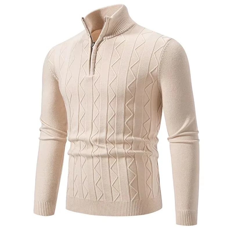 Autumn Quarter Zip Sweater Men's Pullover Knit Long Sleeve Sweater Men Winter Warm Slim Casual Turtleneck Mock Neck Sweaters 5