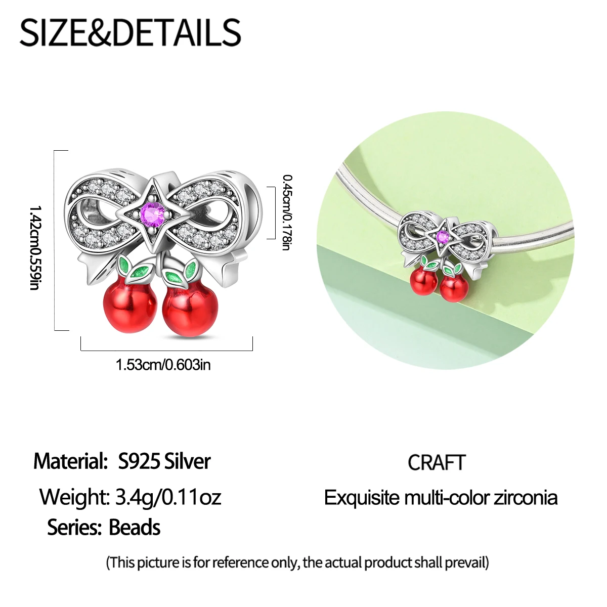 Charms Original 925 Sterling Silver Charm Beads Pendant Cherry Strawberry Bowknot Apple Charm Fit Bracelet Woman Jewelry Gifts - 6