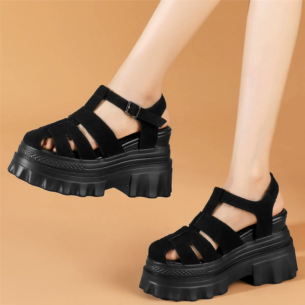 2022 Fashion Sneakers Women Back Strap Genuine Leather High Heel Gladiator Sandals Female Round Toe Platform Pumps Casual Shoes