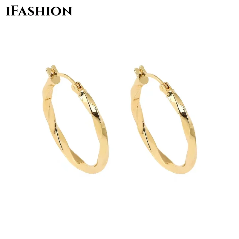 

IFASHION Real 18K Gold Hoop Earrings Pure AU750 Twisted Flower Mobius Big Hoop Vintage Earrings Fine Jewelry Gifts for Women