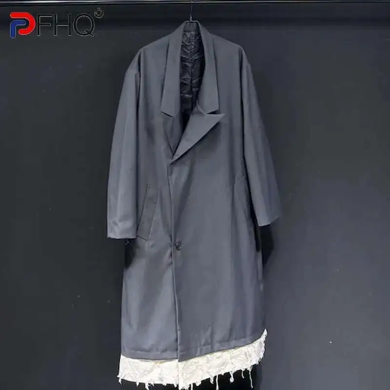 PFHQ Design Asymmetrical Collar Long Windbreaker Loose Casual Autumn Winter Oversized Shoulder Male Tops 21Z5752