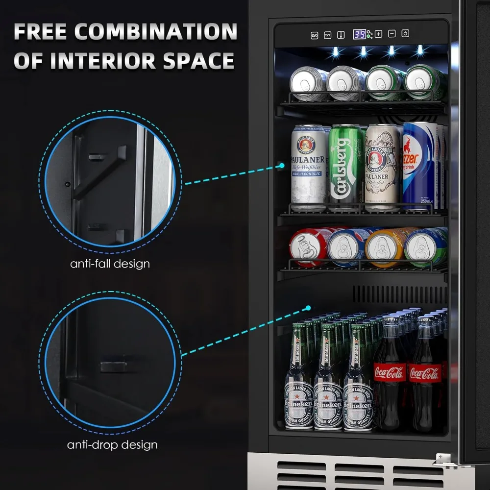 15 Inch Outdoor Beverage Fridge, Stainless Steel Beverage Cooler Under Counter Beer Fridge, Indoor/Outdoor Beverage Refrigerator 6