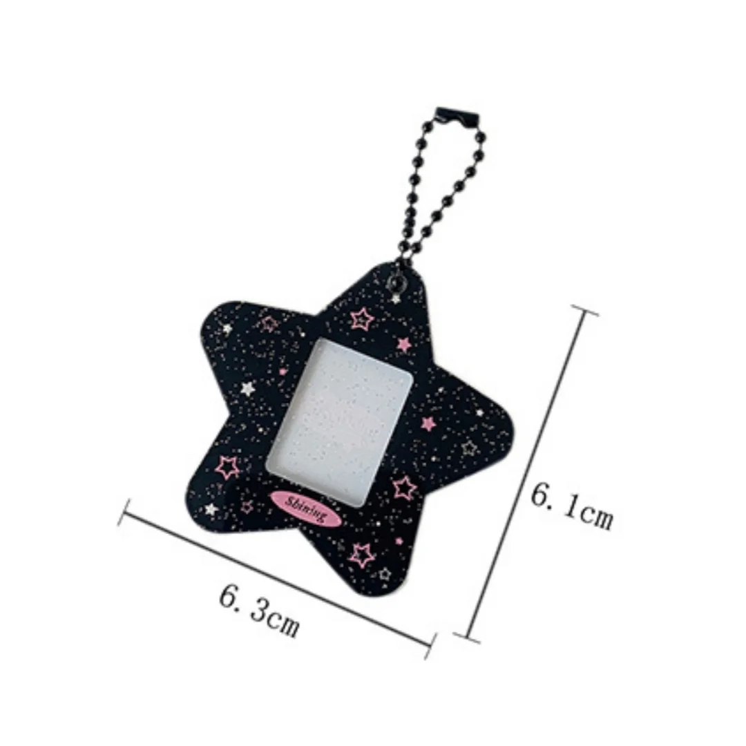 Mini 1-Inch Glitter Star Card Holder with Keychain INS Acrylic Photocard Holder ID Card Cover Case Student Kpop Idol Photo Bag