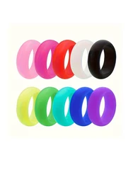 Vibrant Silicone Rings for Women - Hypoallergenic Rubber Bands, 8mm Width, Size 5 - 12 (10 Pcs Set)