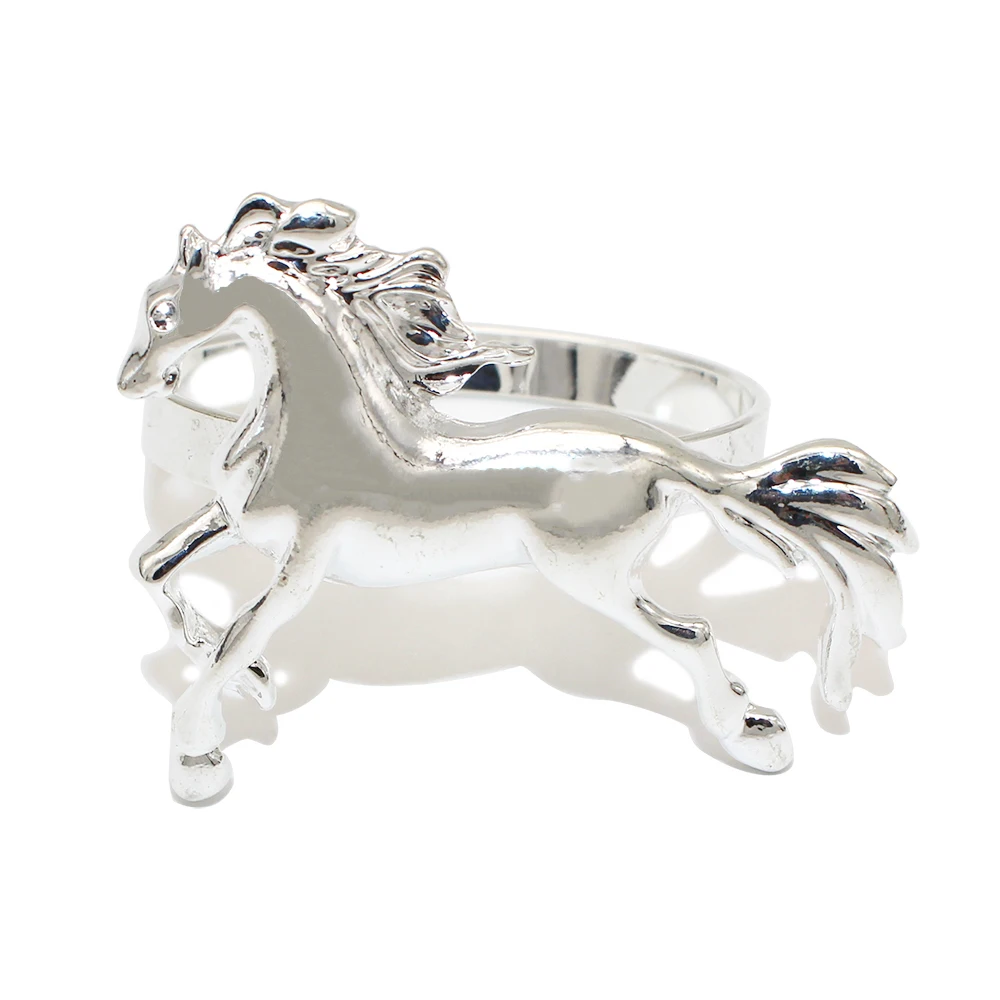 4Pcs Silver Napkin Rings Alloy Horse Metal Napkin Ring Holders Birthday Party Victory Banquet Table Decor Accessories HWM31