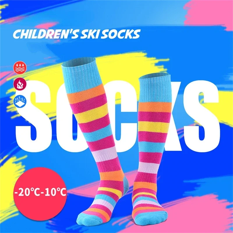 

Kids Winter Warm Skiing Sock Boys Girls Long Striped Thick Thermal Sock for Roller Skating Snowboarding Chlid Snow Sports Sock