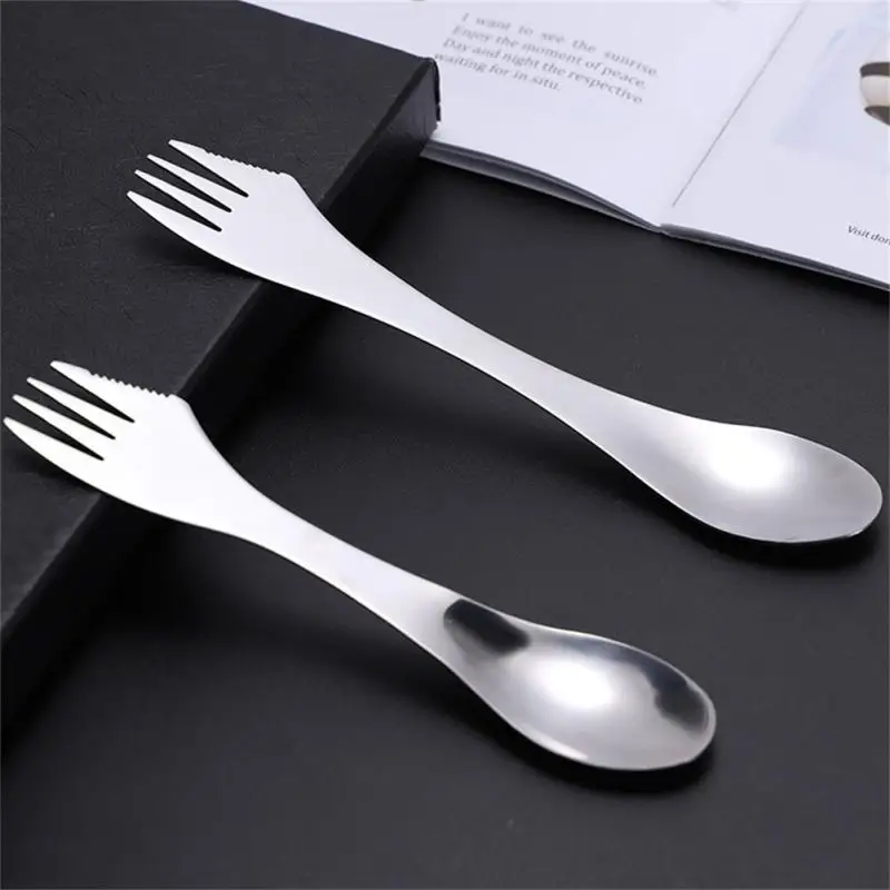 Titanium 3 in 1 Fork Spoon Spork Cut Set Outdoor Dual-purpose Camping Cutlery