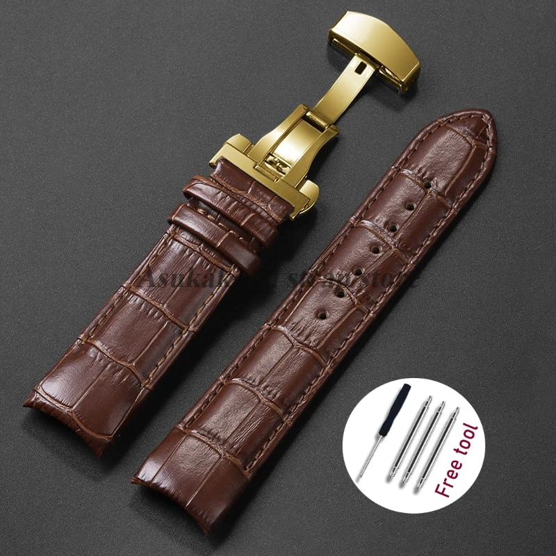 Premium Leather Watch Band with Curved End and Butterfly Buckle – Available in Multiple Sizes