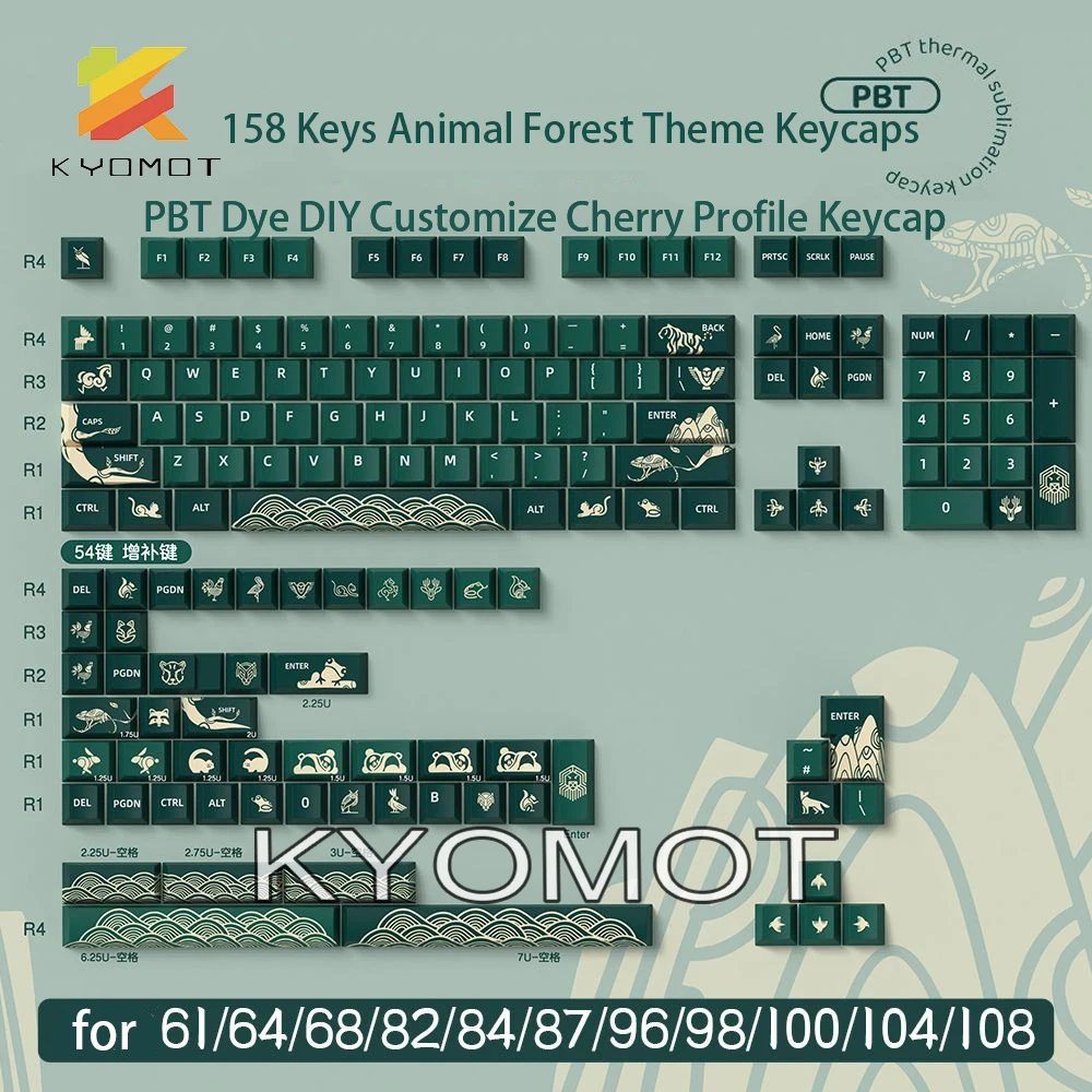 Kyomot-keycaps Animal Forest Theme Pbt Dye-sub Perfil Faça Você Mesmo Cherry Cap For mx Switch Teclado Mecânico Iso 158 Chaves - Imagem 3