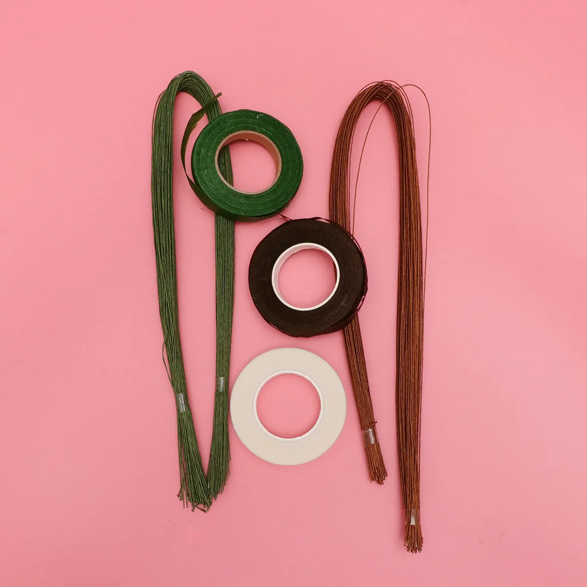 1세트 DIY 꽃 재료 도구 세트 200개 종이 포장된 줄기 3롤 변색 방지 신축성 있는 꽃 테이프 (부케 제작, 웨딩용)
