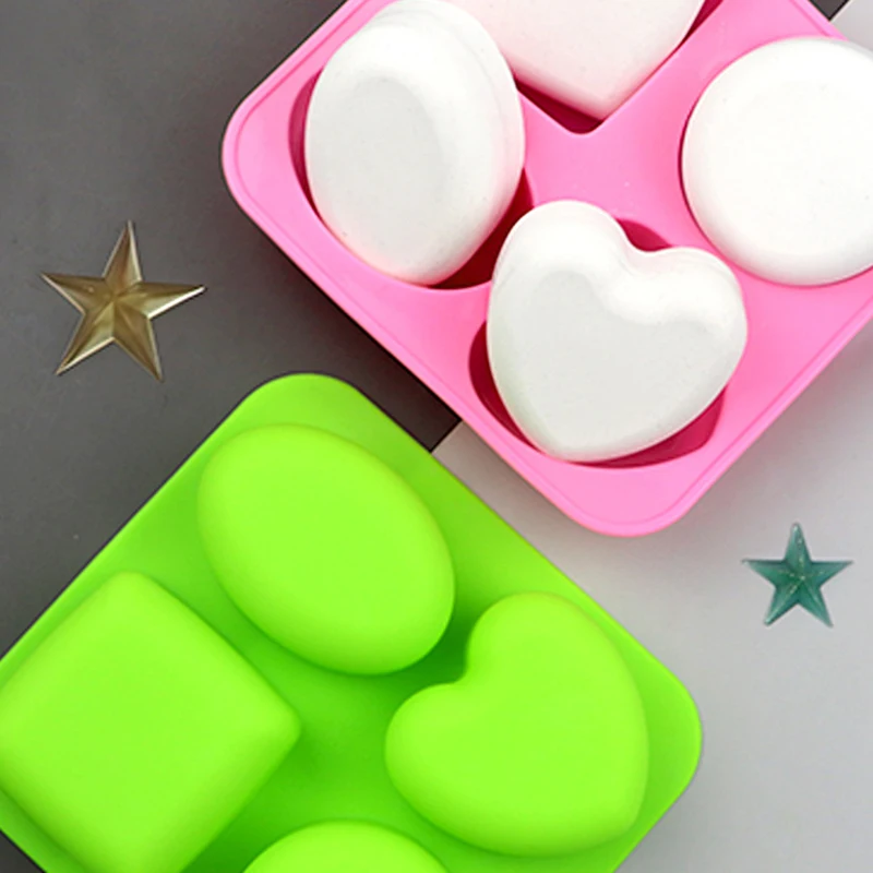 Silicone Soap Molds 4 Cavities Different Shapes DIY Love Soap Making Chocolate Baking Candle Gifts Supplies Home Decoration