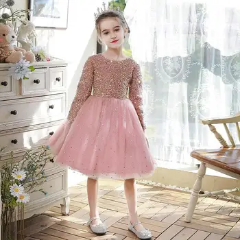 Children's birthday evening dress pink girl piano dress Little girl catwalk flower child wedding dress princess dress autumn and 1