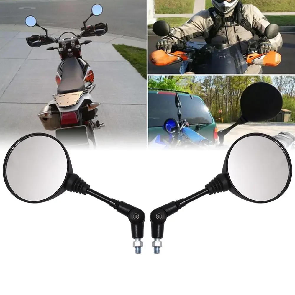 

Pair Motorcycle Black Universal 10mm Side Mirror Rearview Mirror Anti-fall Folding Round Mirror