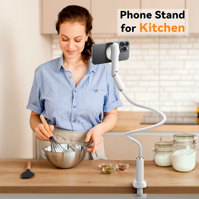 Oatsbasf Universal Gooseneck Phone Stand Holder Magnetic for Desk Arm Flexible Lazy Holder 360° Rotatable Bed Phone Clip Bracket 6