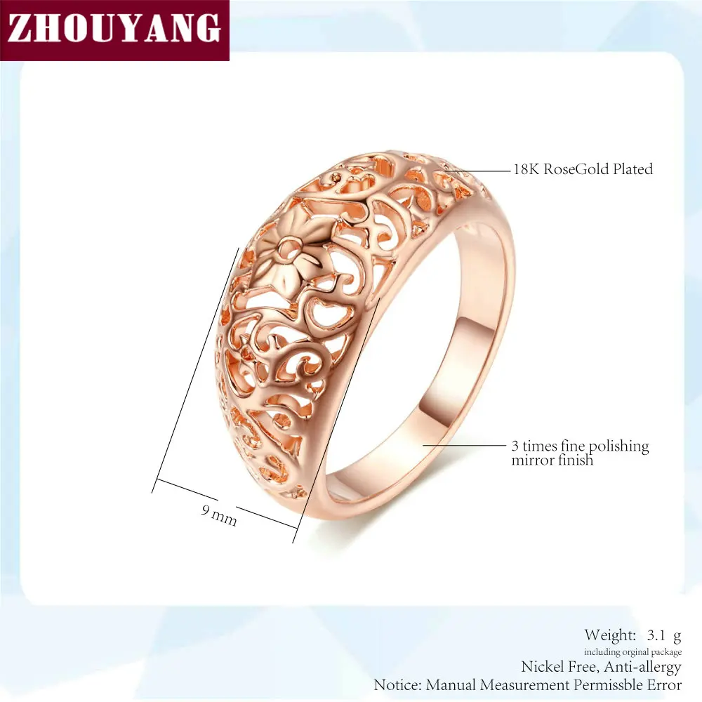 Gold Color Rings Gold Color Ring Finger Ring ZHOUYANG Vintage Chunky Ring For Women Hollow Out Flower