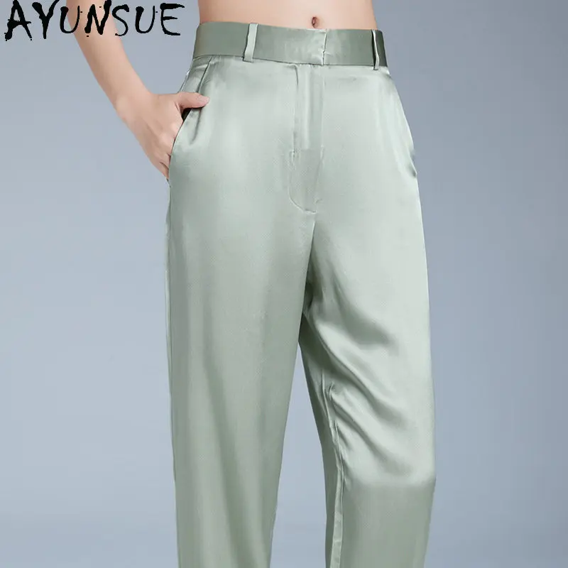 

Elegant Woman 95% Mulberry Silk Pants Streetwear 2023 Summer High Waist Harem Pants Womens Clothing Thin Long Trousers Pantalon