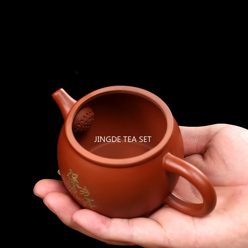 Chinese YIXING Purple Clay Teapot, Handmade Vermilion Clay Hanwa Teapots,  PUER Kung Fu Teapot, Round Drum Teapot 150ml