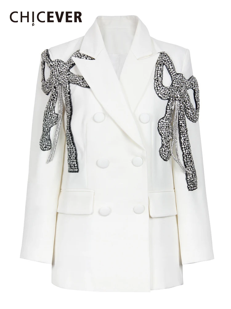 

CHICEVER Spliced Diamonds Casual Blazers For Women Notched Collar Long Sleeve Patchwork Double Breasted Fashion Blazer Female