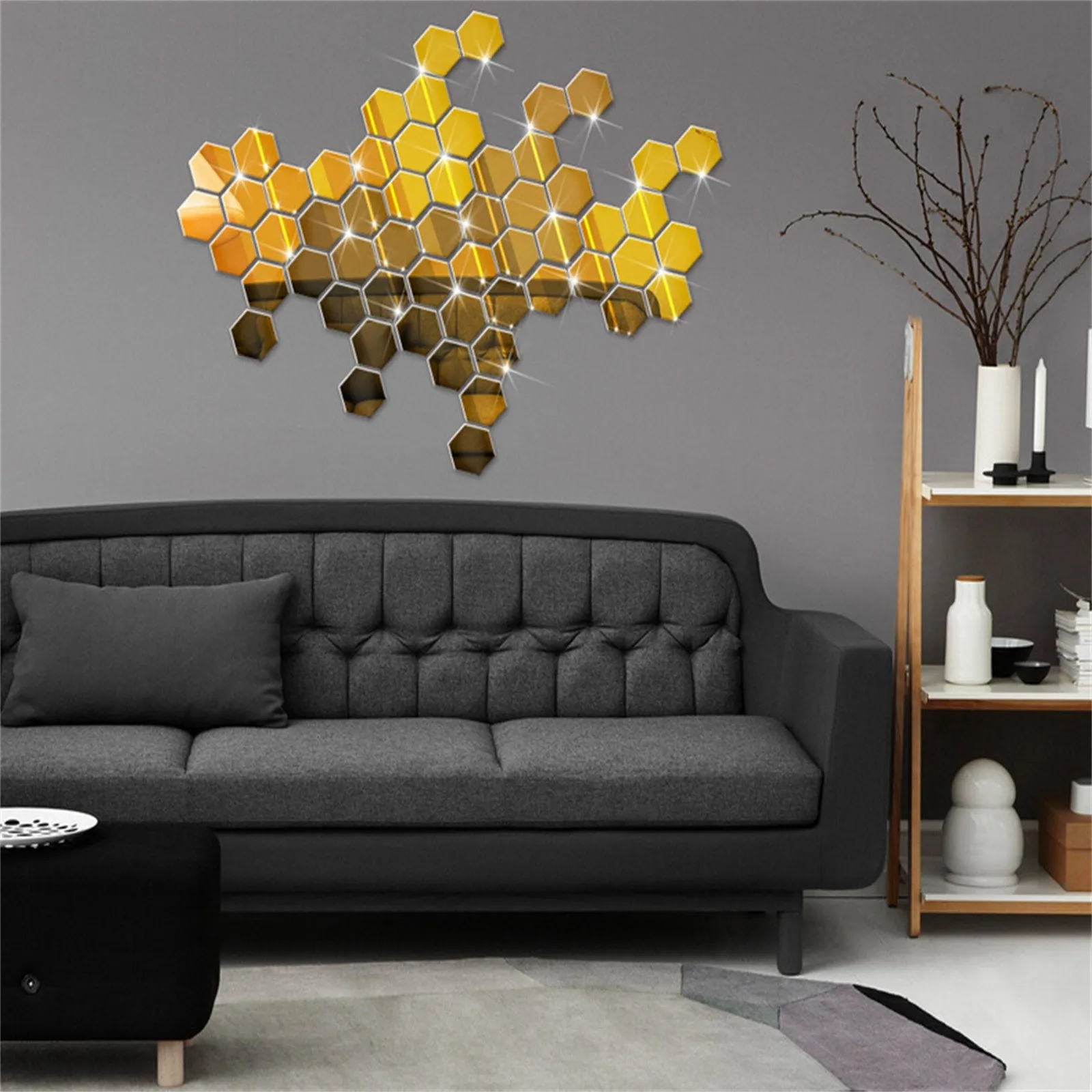 Hexagon Acrylic Mirror DIY Wall Sticker 3D Stereo Home Decor with