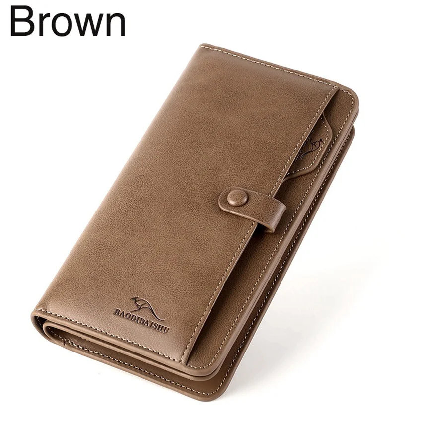 Retro portfele męskie ze skóry PU zamek błyskawiczny portfel w stylu torebki długi portfel wielofunkcyjny Bank/etui na dowód osobisty portfel