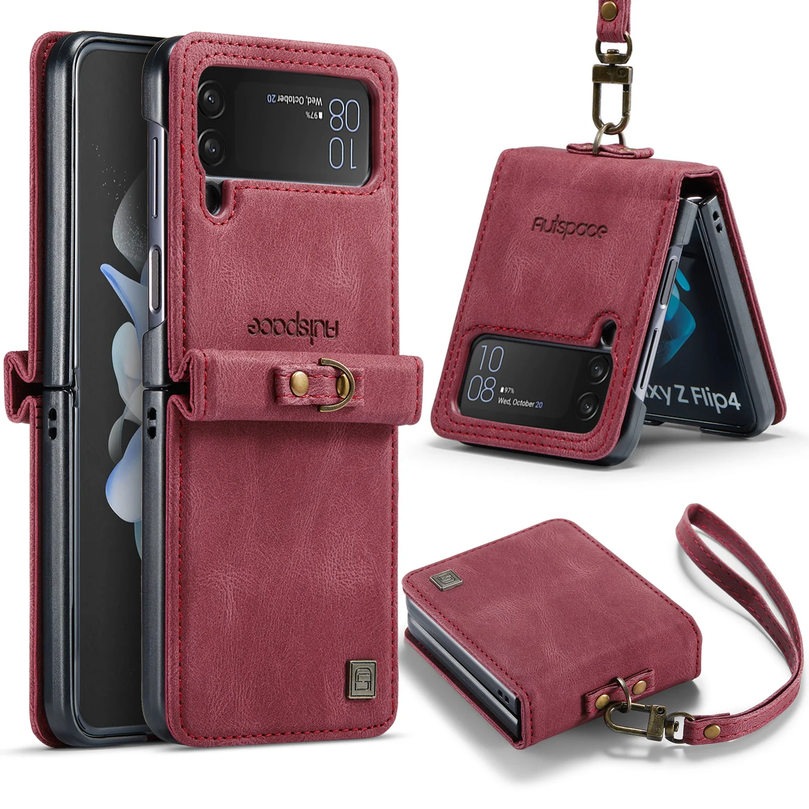 Vintage Ultra Slim PU Leather Folio Case with Wrist Strap and Hard PC Back
