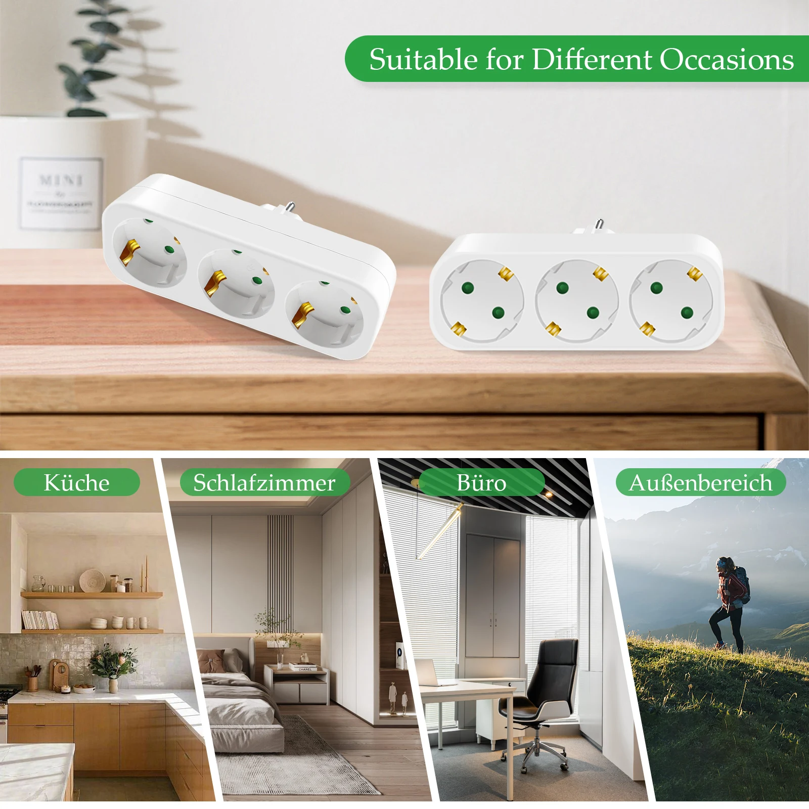 2pcs European Conversion Plug Electrical Socket German Standard 250V 16A Multiple Plug Power Socket Adapter 3AC Outlet for home 6