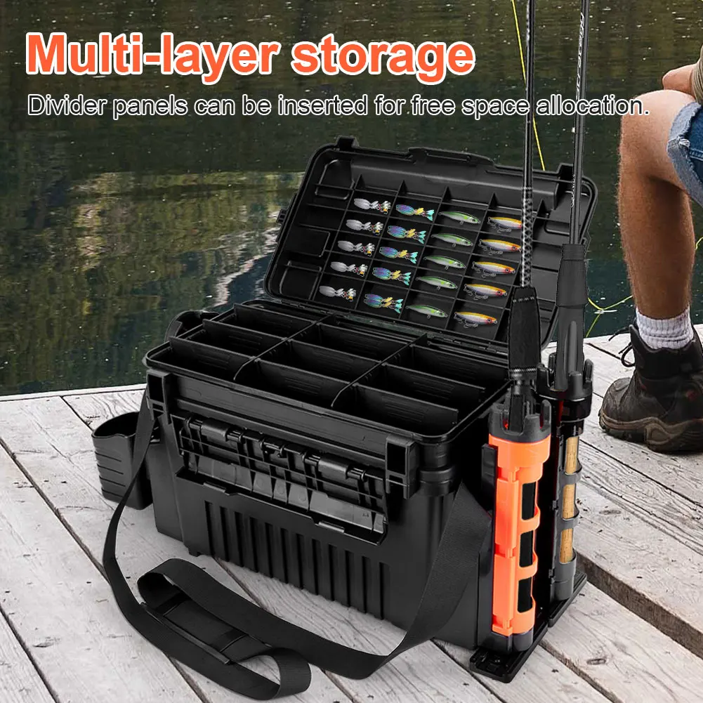 2 Tier Fishing Tackle Box Fishing Gear Box with Cup & Rod Holder Fishing Box 11 L Fishing Gear Carry On Case Fishing Accessories