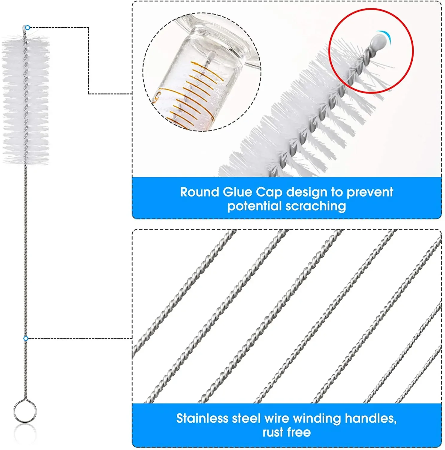 Cleaning Brushes 10pcs Pipe Tube Brush Nylon Bristle Drinking Straws Cleaner Kettle Spout Teapot Nozzle