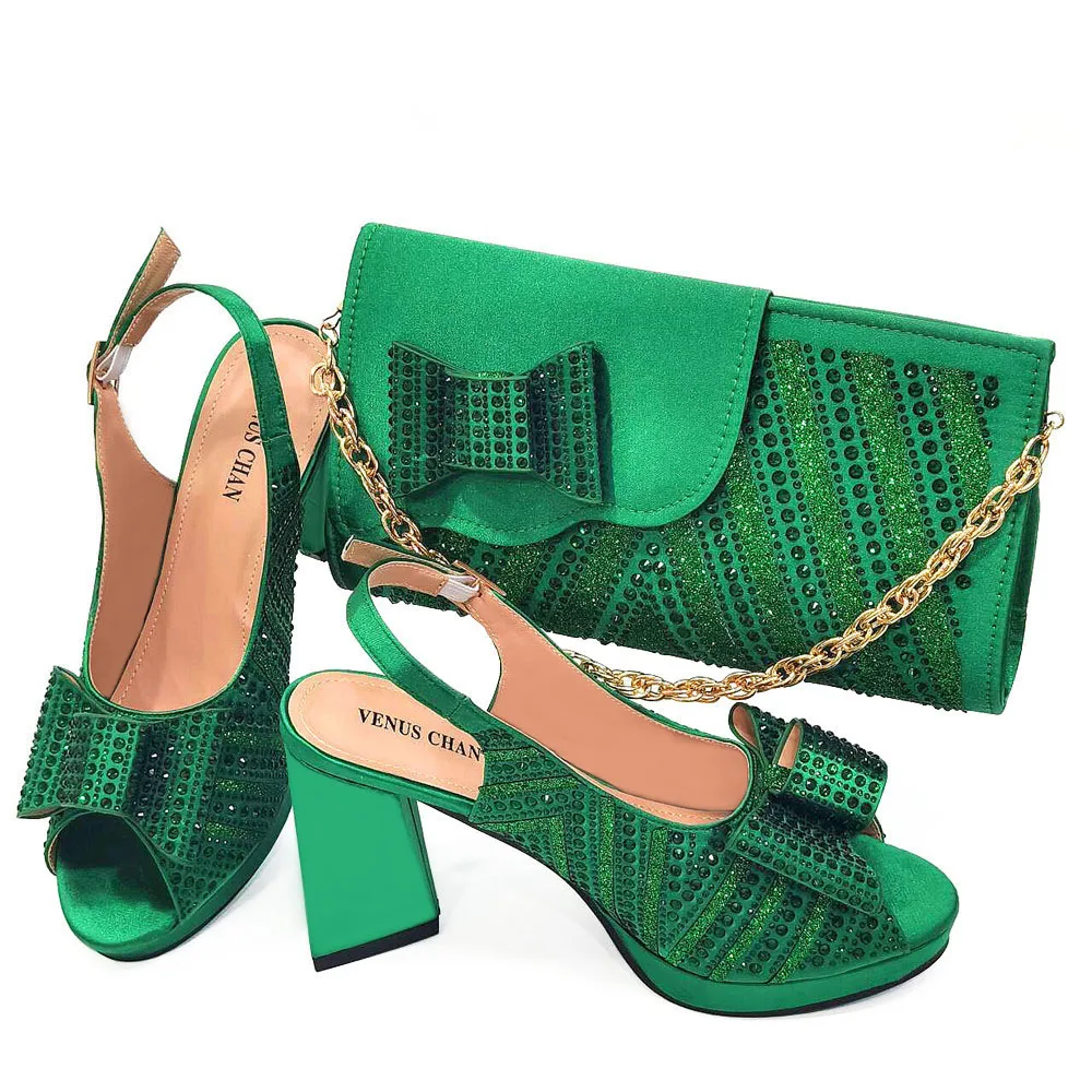 

Doershow hot selling green Shoes and Bags To Match Set Italy Party Pumps Italian Matching Shoe and Bag Set for Party! HTY1-8