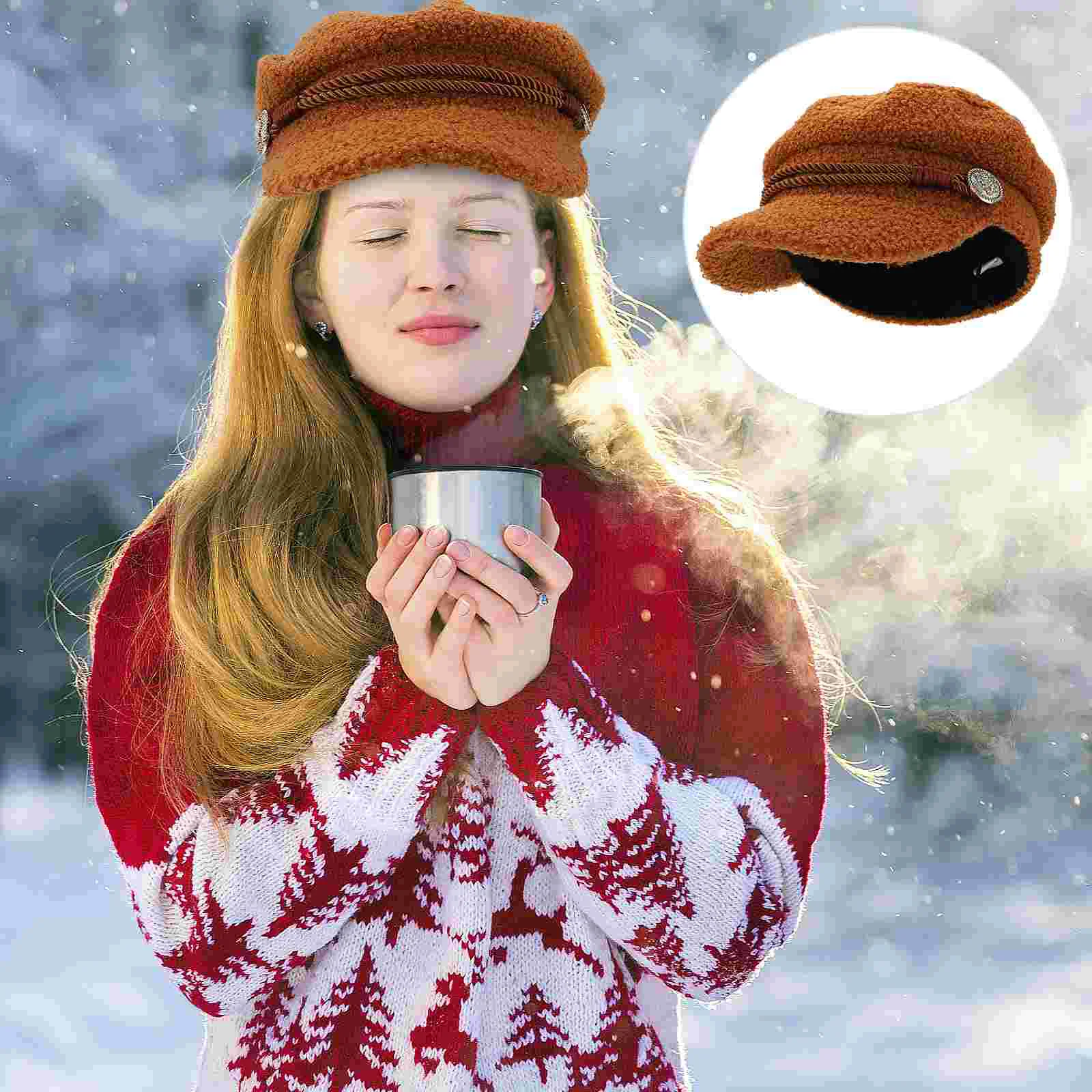 

Octagonal Hat Has All-match Caps Wild Female Outdoor Hats Lambwool Warm Lambswool Decorative Miss