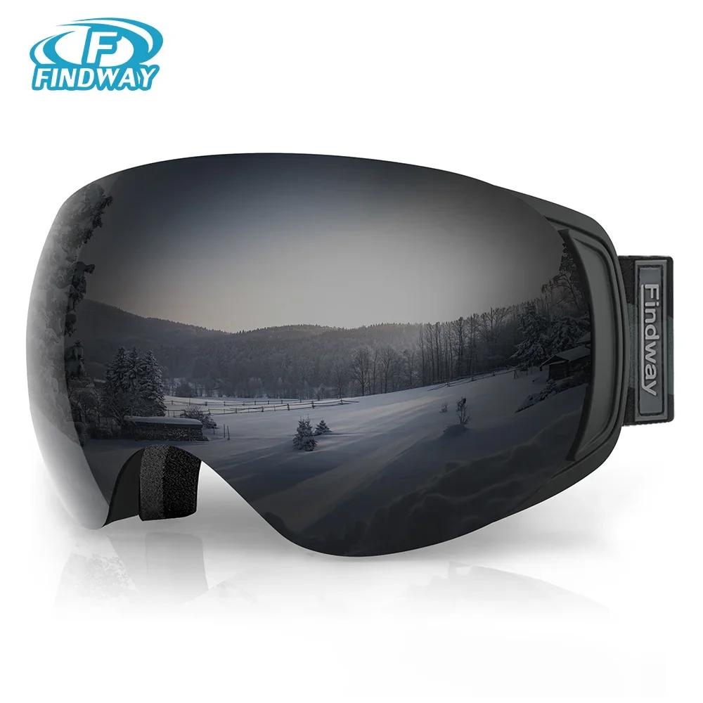 

Findway Aldult Ski Goggles 100% UV 400 Protection-Interchangeable Lens Anti Fog Over Glasses Snowboard Goggles for Women&Men