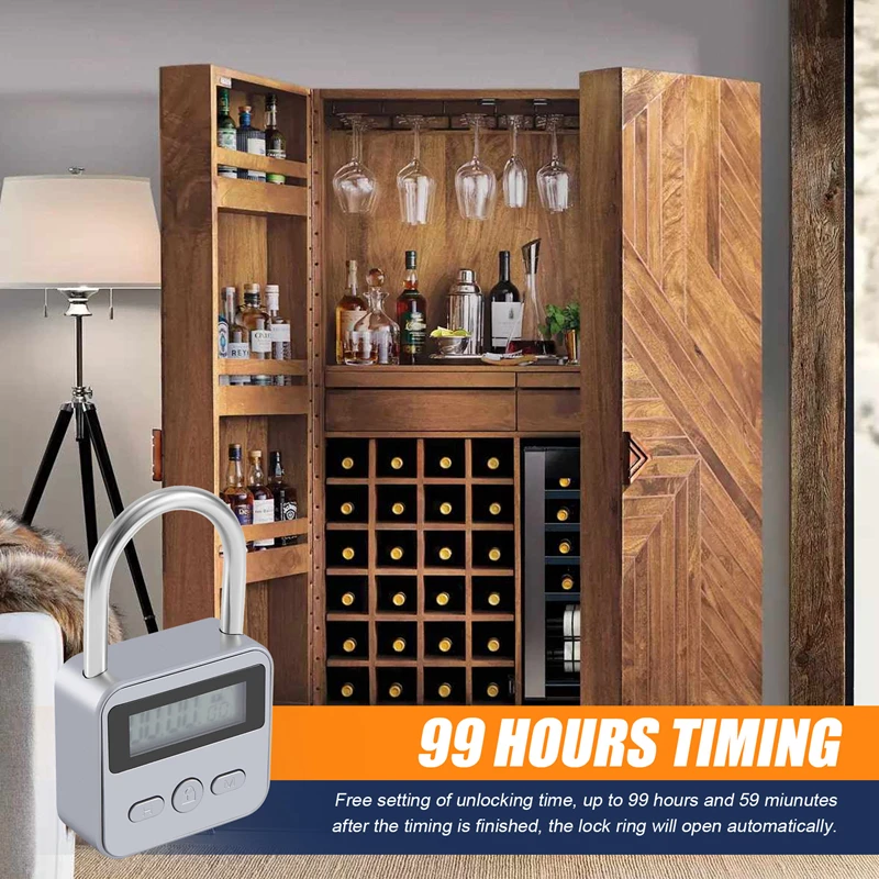 Metal Timer Lock LCD Display Multi-Function Electronic Time 99 Hours Max Timing USB Rechargeable Timer Padlock