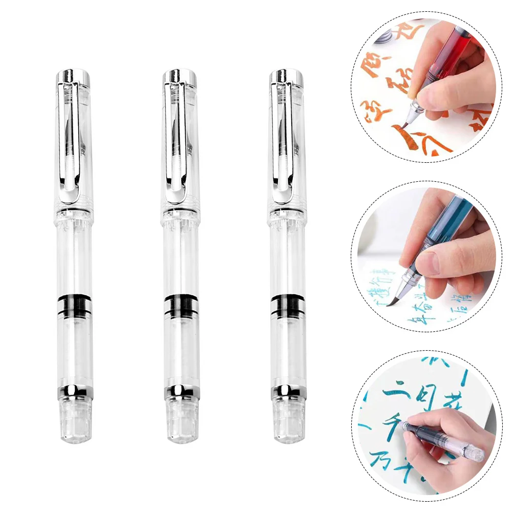 

3Pcs Portable Calligraphy Fountain Pen Refillable Ink Brush Fountain Pen Fountain Style Brush Fountain Pen for Home School