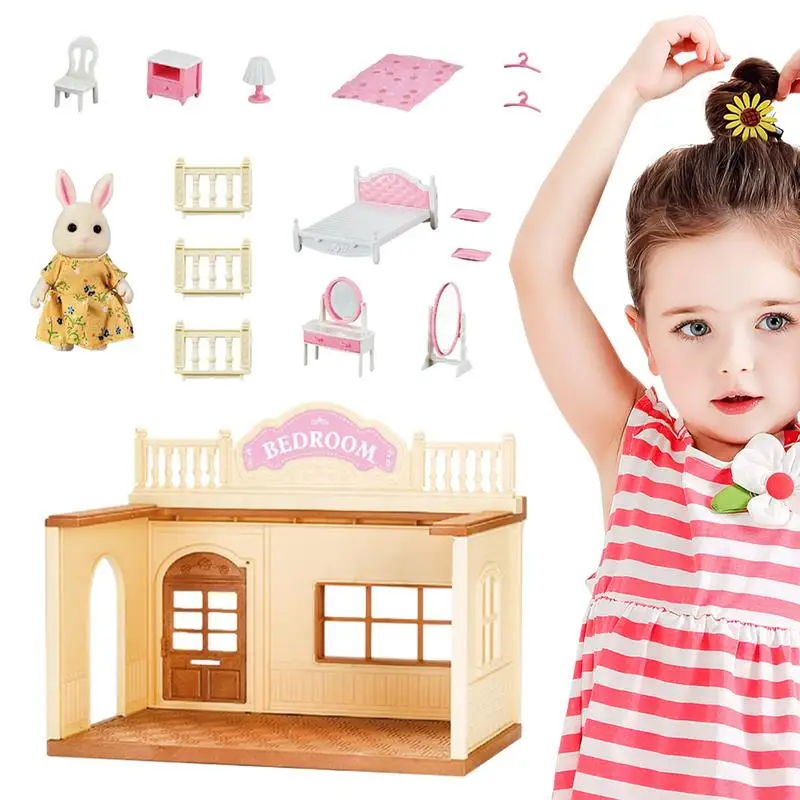 

Doll House Miniatures Miniature Wood Pretend Play Doll House Set With Rich Simulated Rooms & Furniture Set For Boys Girls Kids