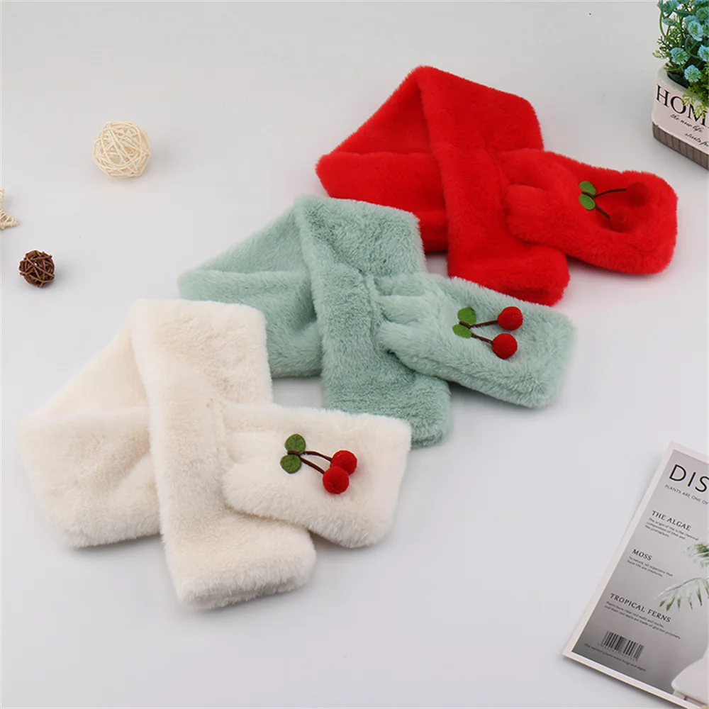 Winter Coral Fleece Pure Color Collar Children Soft Scarf Baby Boy Girls Plush Little Bear Neck Warm Scarves Outdoor Neckerchief