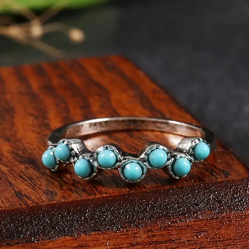 Huitan Onregelmatige Imitatie Turquoise Vintage Vrouwen Ringen Metalen Blauwe Kraal Chique Y 2K Meisjes Accessoires Hot Trendy Sieraden Drop Ship