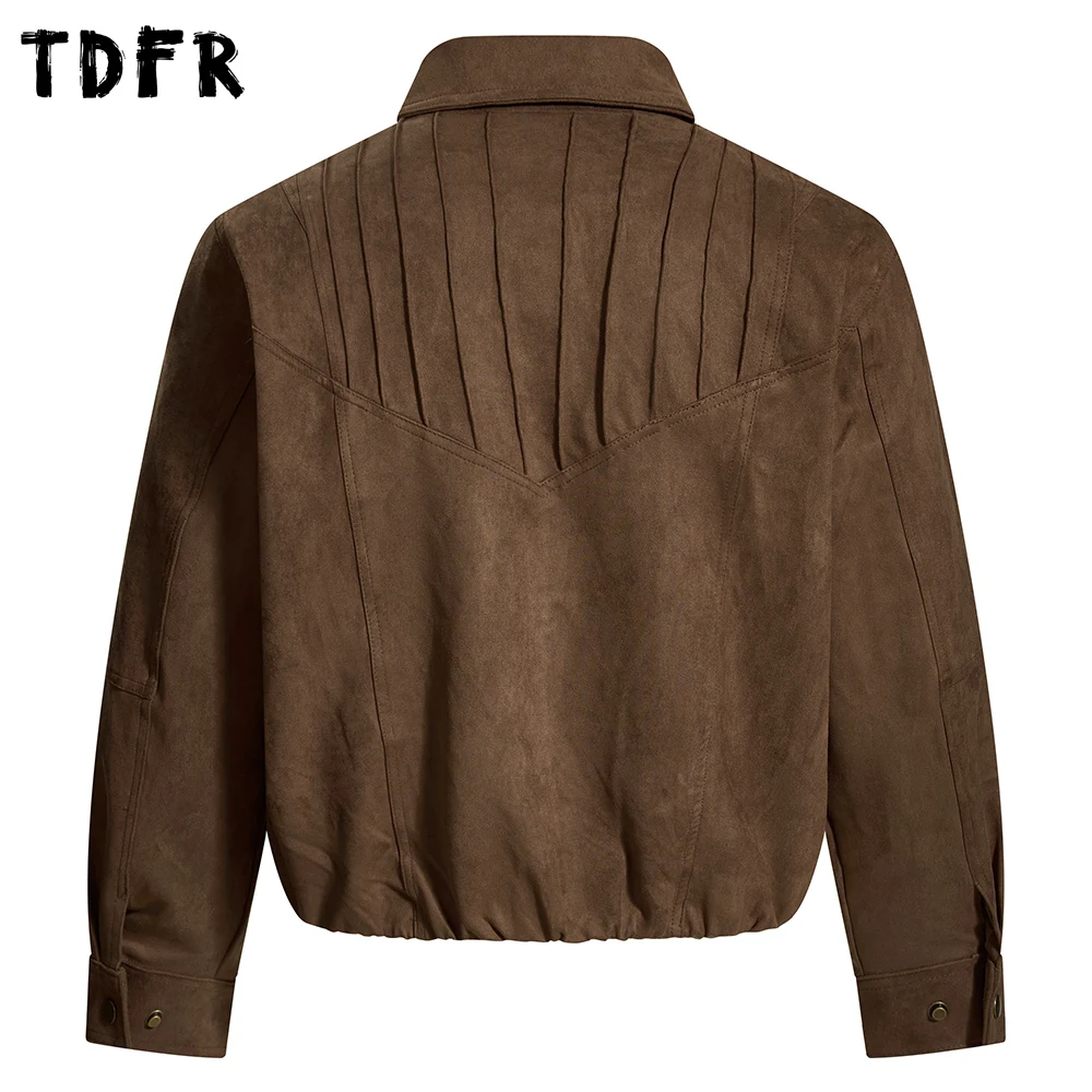 Giacca in pelle scamosciata impiombata retrò da uomo autunno inverno casual risvolto allentato manica lunga cerniera capispalla uomo 2