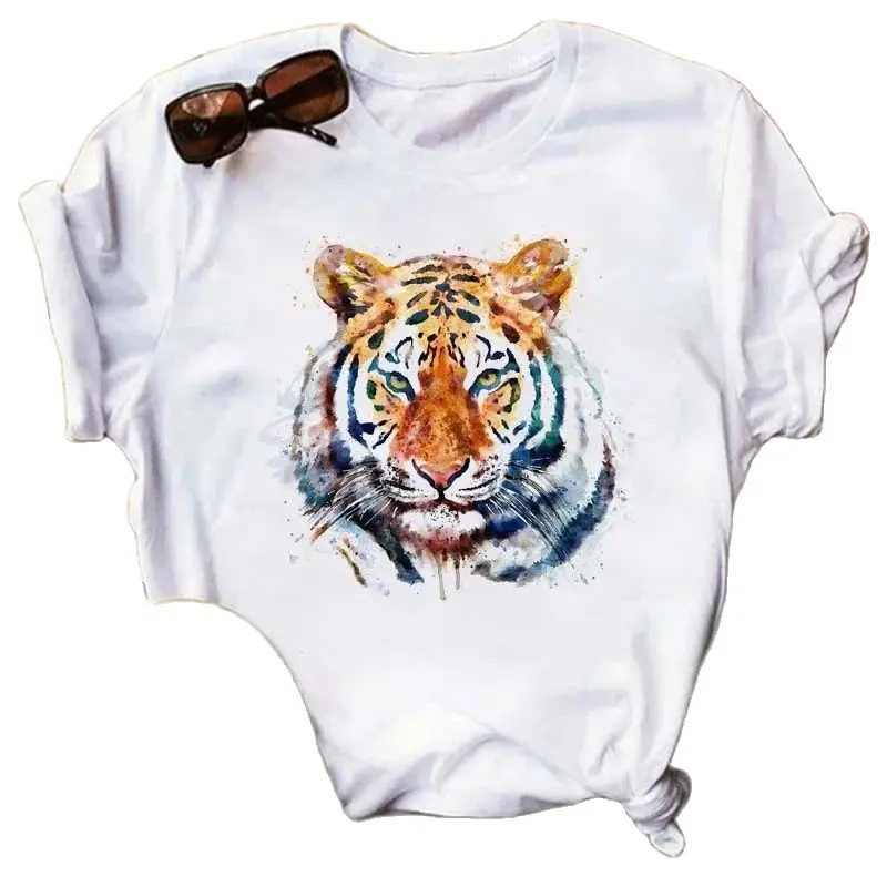 

Interesting Animal Print Pattern Round Neck Short-sleeved T-shirt Blouse Graphic T Shirts Aesthetic Harajuku