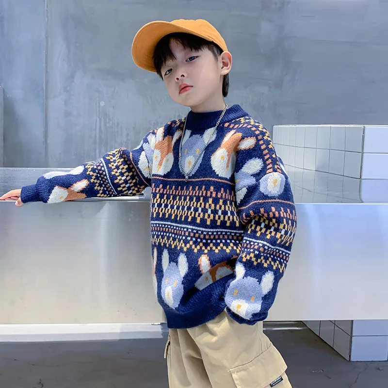 

Детский свитер с популярным мультипликационным логотипом на зиму 2023, свитер для мальчиков, милые зимние детские свитера