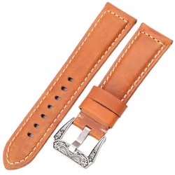 Elegant Multicolor Genuine Leather Watch Band Bracelet - 22mm (Yellow)